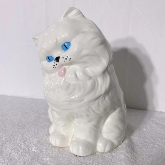 Vintage Ceramic  Blue Eyed Persian Cat Statue Kitty Meow - Picture 7 of 16